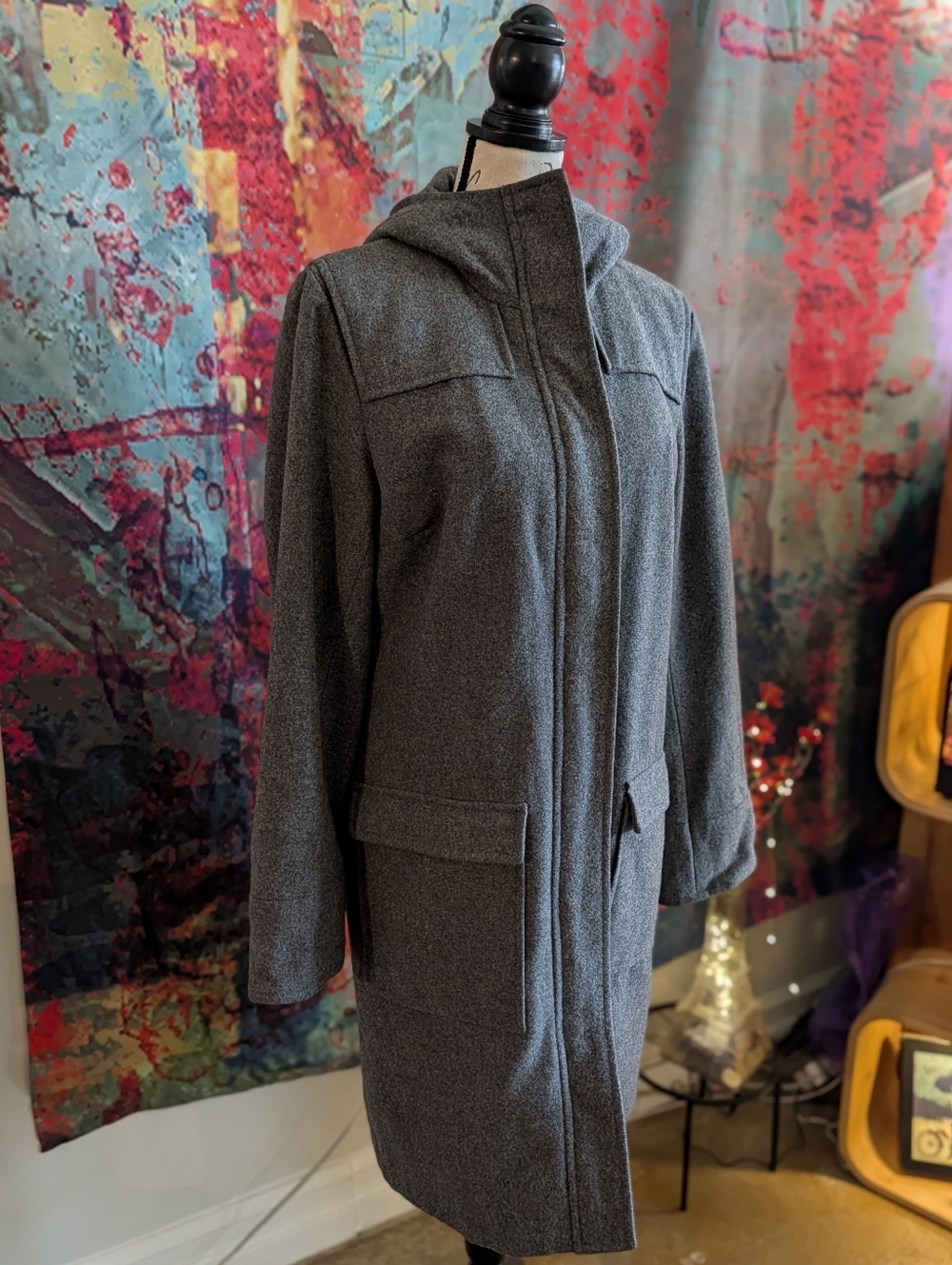 H&M Gray Hooded Wool-Blend Trench Coat - Picture 4 of 14